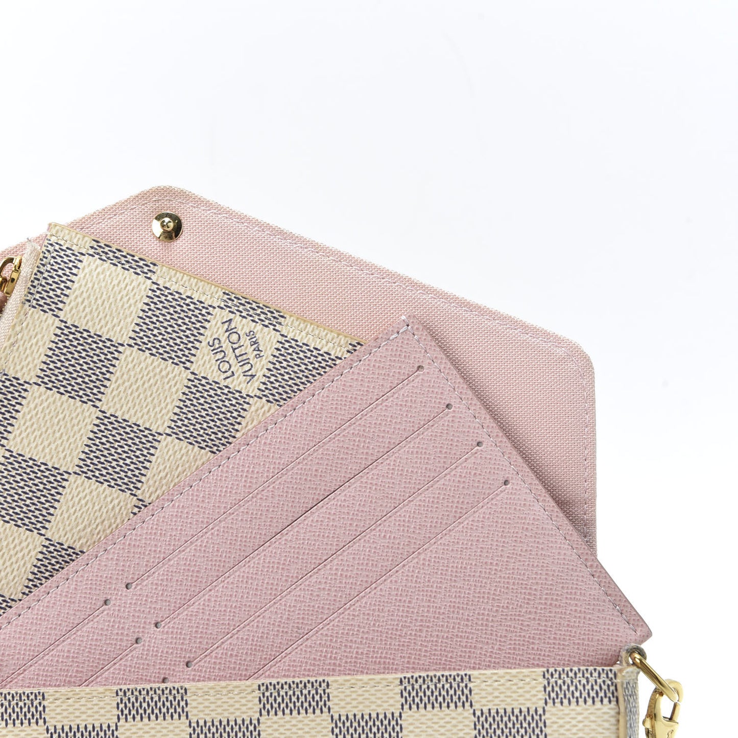 Damier Azur Pochette Felicie Chain Wallet Rose Ballerine