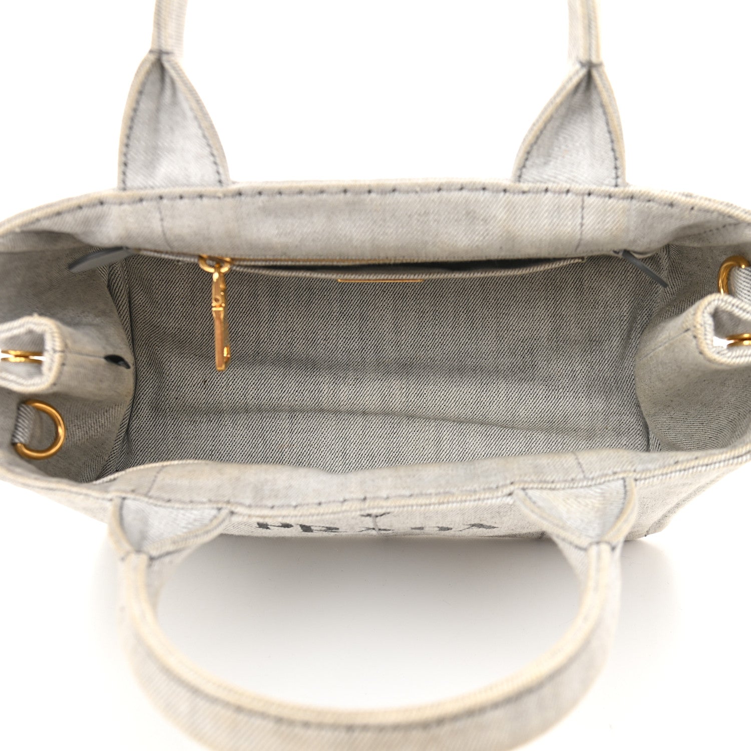 Prada Denim Small Logo Tote Bianco 5 of 9