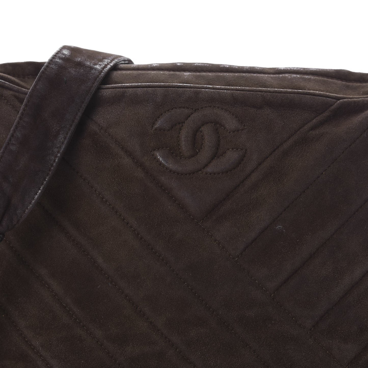 Suede Chevron Medium CC Tassel Camera Case Brown