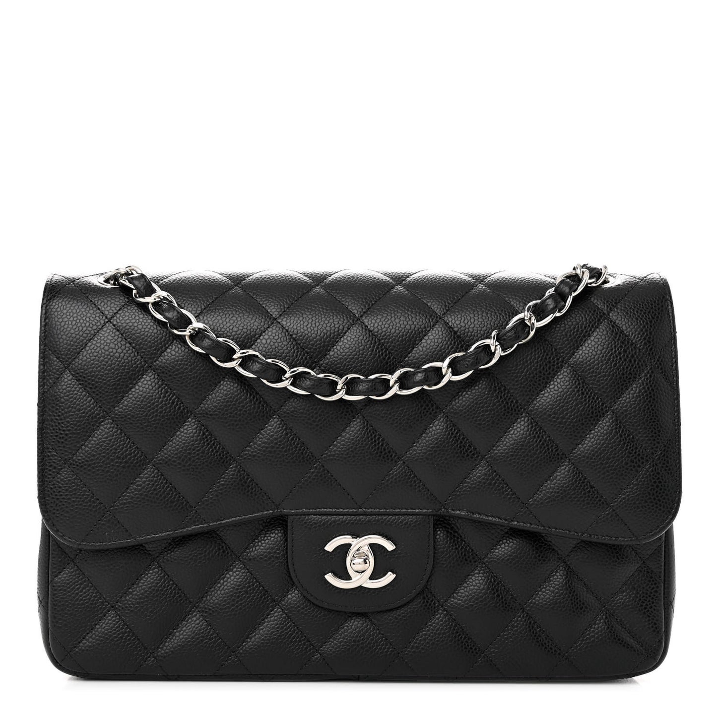 Caviar Quilted Jumbo Double Flap Black