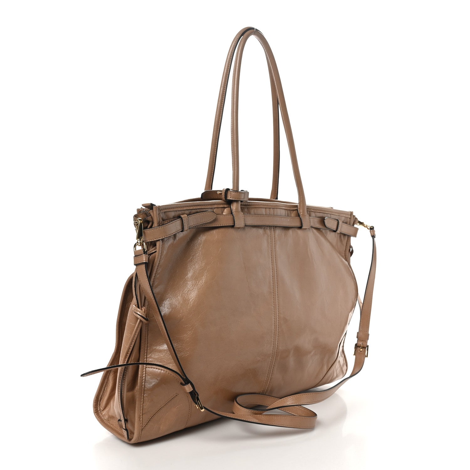 Prada Glossy Calfskin Triangle Extra Large Bonnie Shoulder Bag Cameo 3 of 9