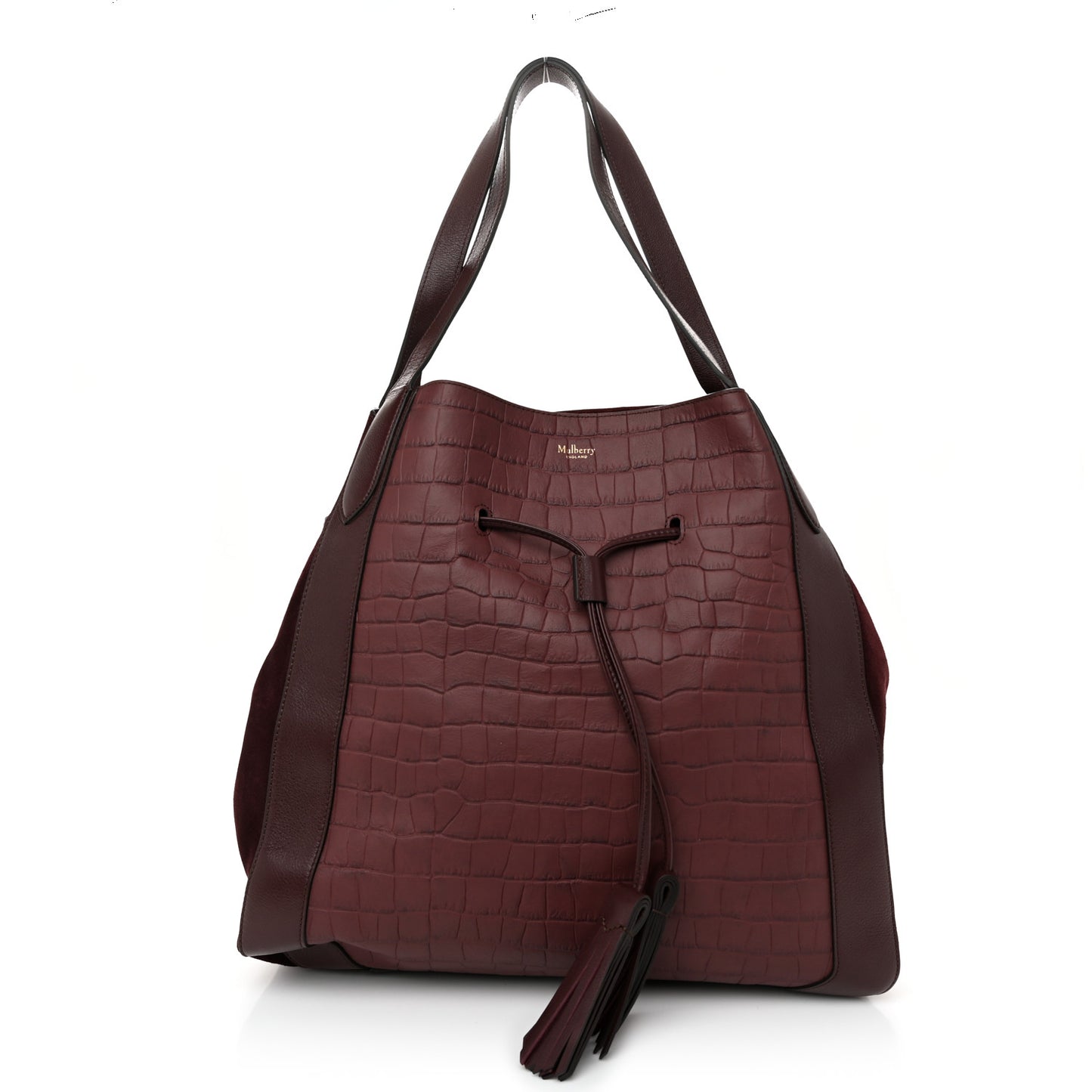 Crocodile Embossed Matte Calfskin Millie Tote Burgundy