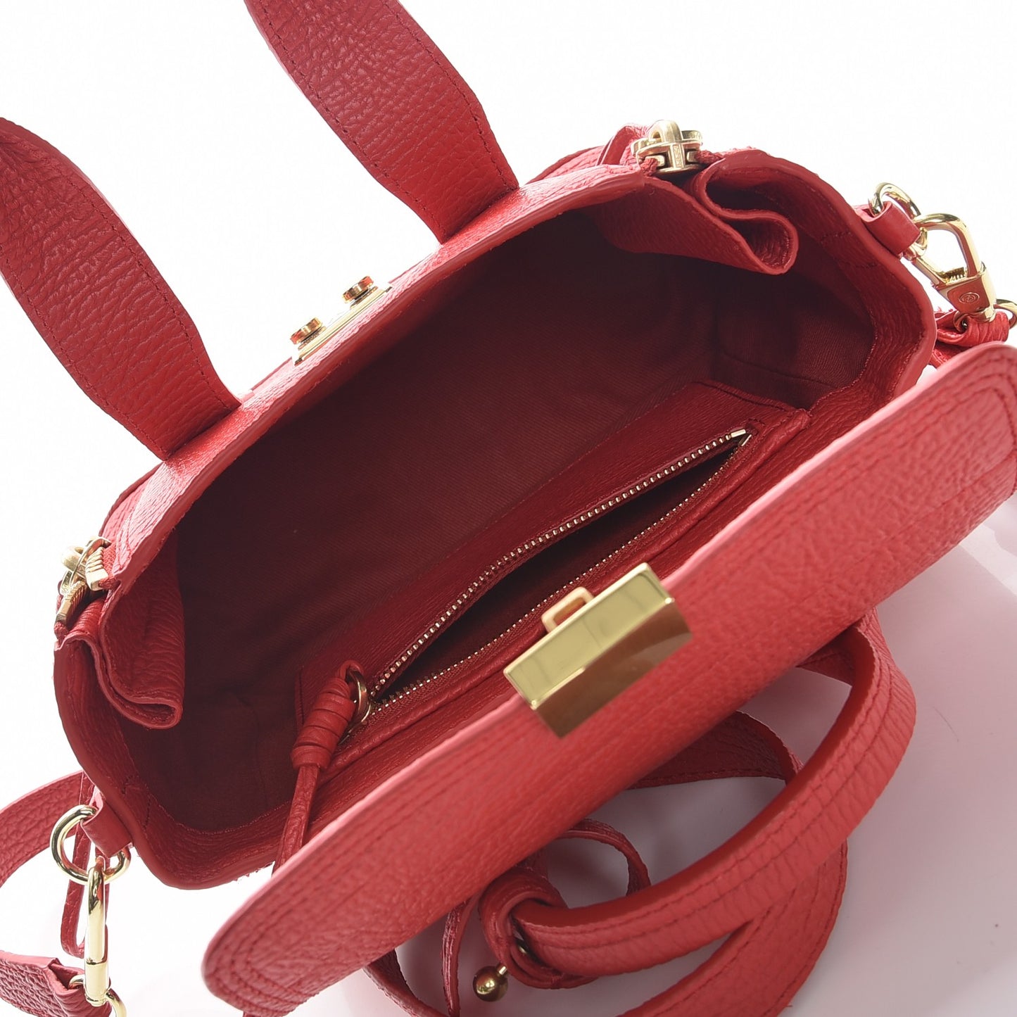 3.1 Textured Calfskin Mini Pashli Satchel Red