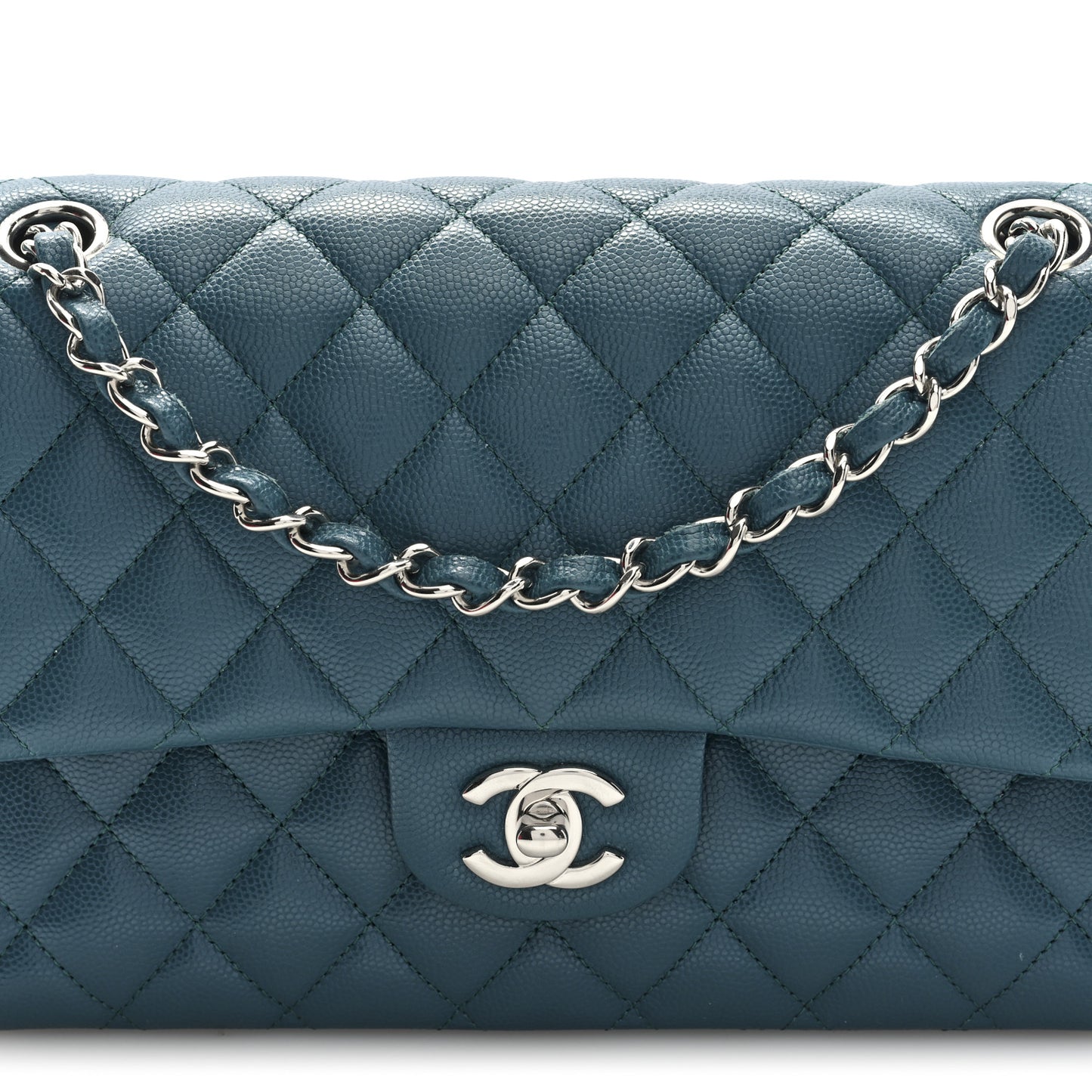 Caviar Quilted Medium Double Flap Dark Green