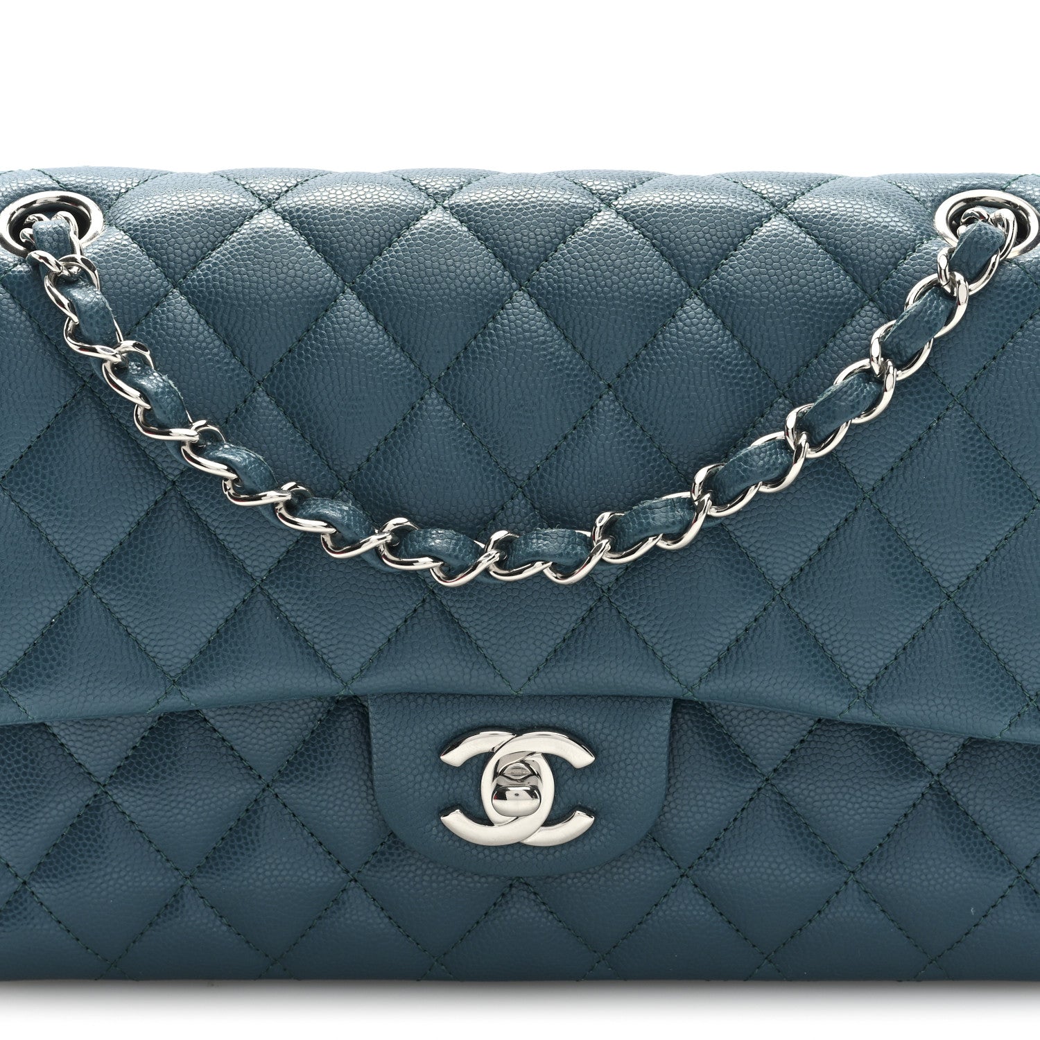 Chanel Caviar Quilted Medium Double Flap Dark Green 8 of 10