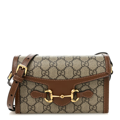Gucci GG Supreme Monogram Mini Horsebit 1955 Shoulder Bag Beige Brown Sugar 1 of 10