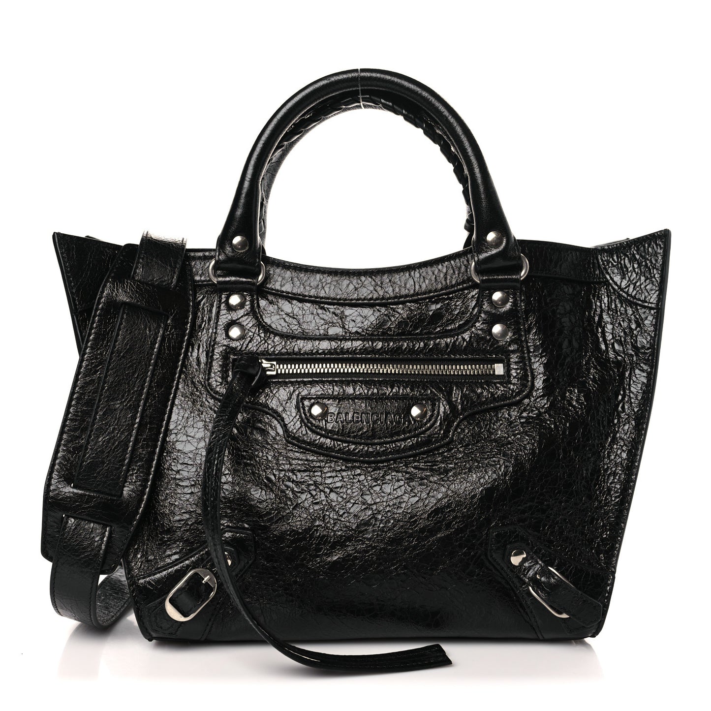 Agneau Arena Neo Classic Silver Hardware Medium Upside Down Tote Black