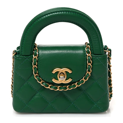 Chanel Shiny Aged Calfskin Quilted Mini Nano Kelly Shopper Green 1 of 10