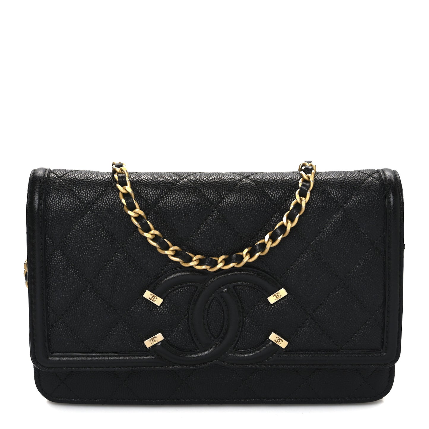 Caviar Quilted CC Filigree Wallet On Chain WOC Black