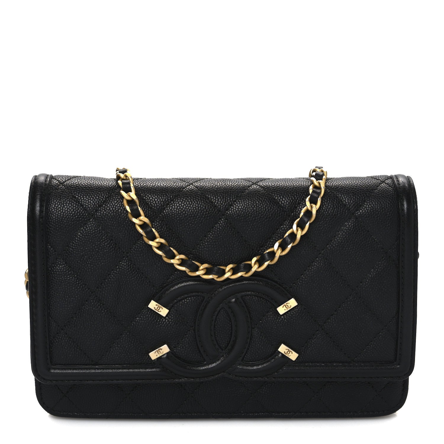 Chanel Caviar Quilted CC Filigree Wallet On Chain WOC Black 1 of 12