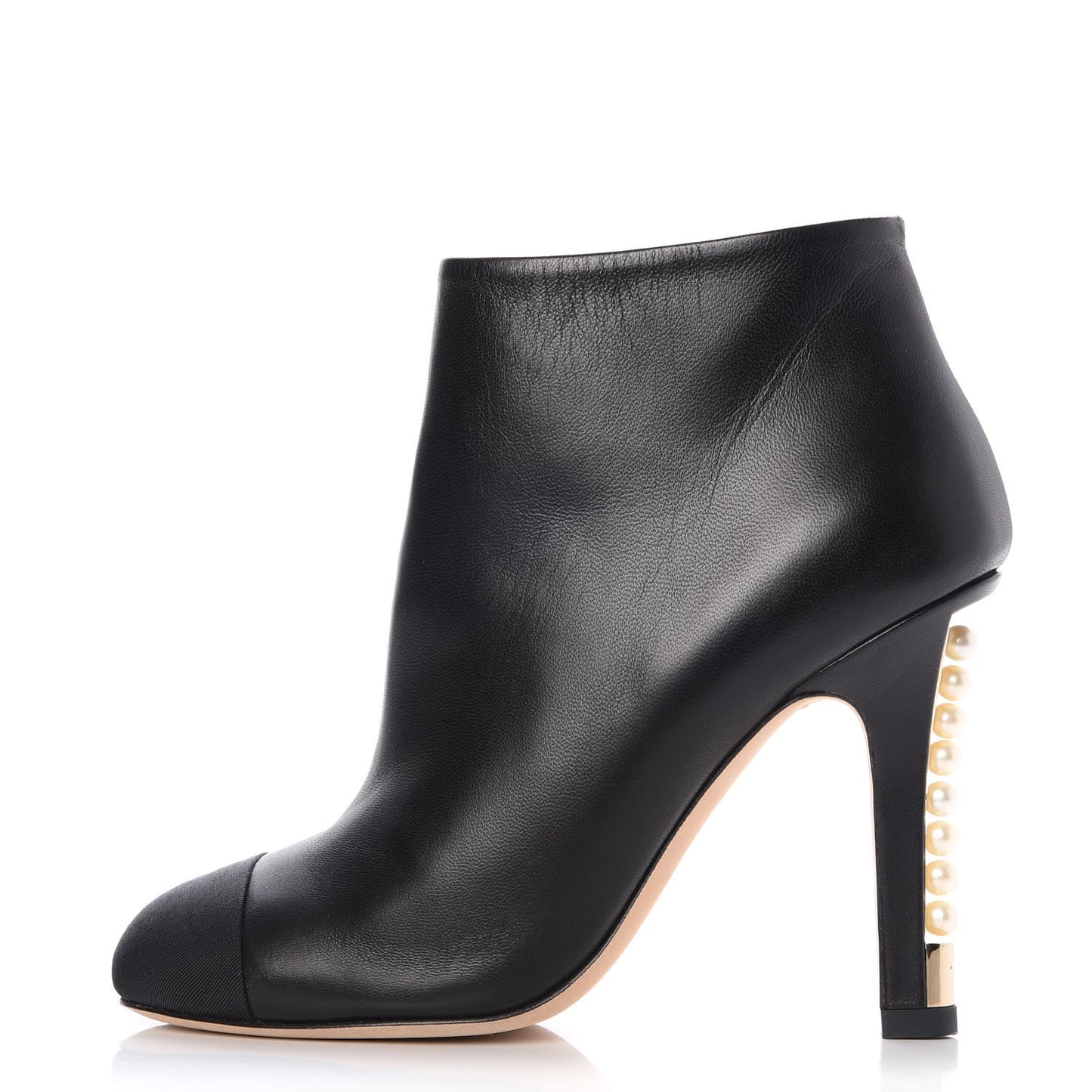 Lambskin Grossgrain Pearl Cap Toe Boots 36 Black
