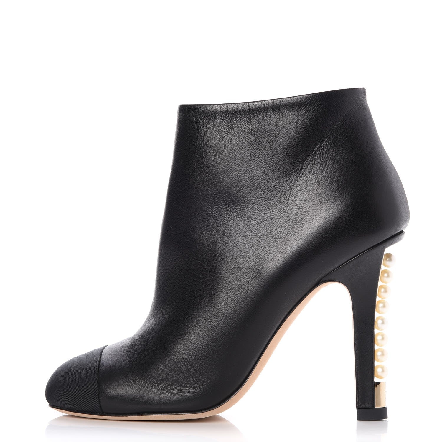 Chanel Lambskin Grossgrain Pearl Cap Toe Boots 36 Black 1 of 9