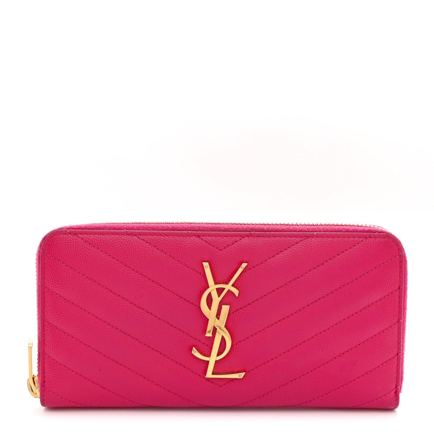 Grain De Poudre Matelasse Chevron Monogram Zip Around Wallet Fuchsia