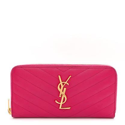 Saint Laurent Grain De Poudre Matelasse Chevron Monogram Zip Around Wallet Fuchsia 1 of 8