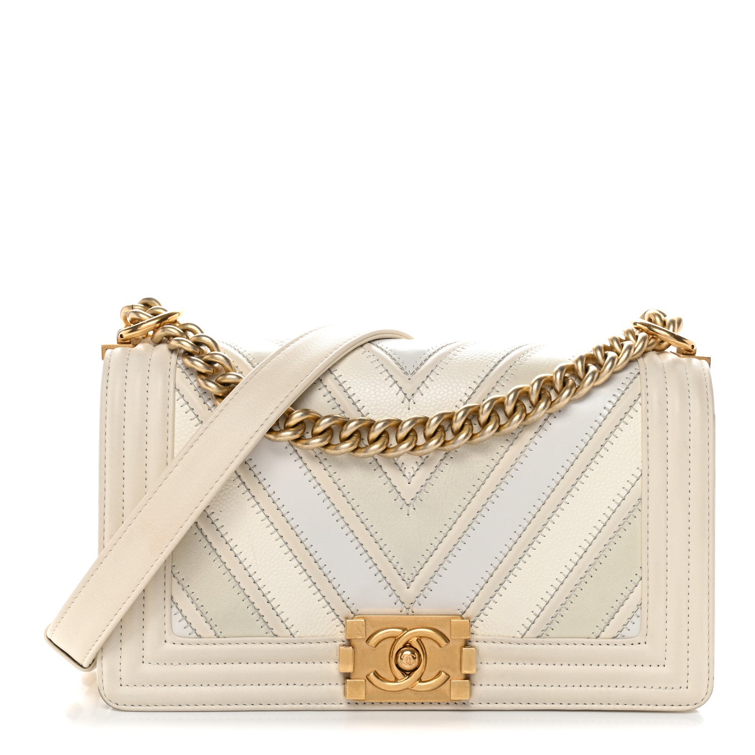Chanel Caviar Suede Calfskin Chevron Medium Boy Flap White 1 of 12