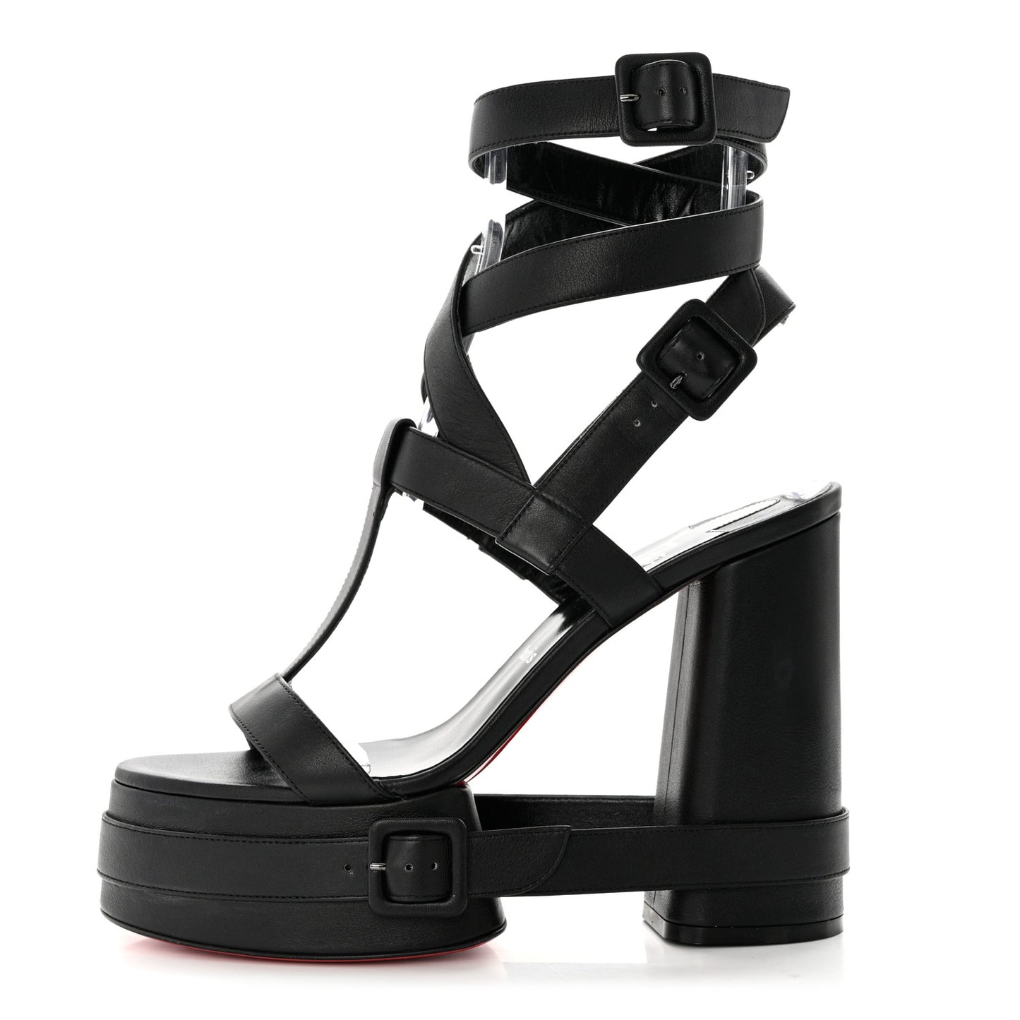 Calfskin Yazefatt Buckle Strap Platform Sandals 39.5 Black