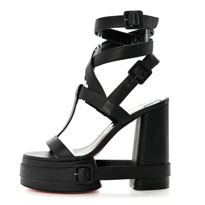 Christian Louboutin Calfskin Yazefatt Buckle Strap Platform Sandals 39.5 Black 1 of 8
