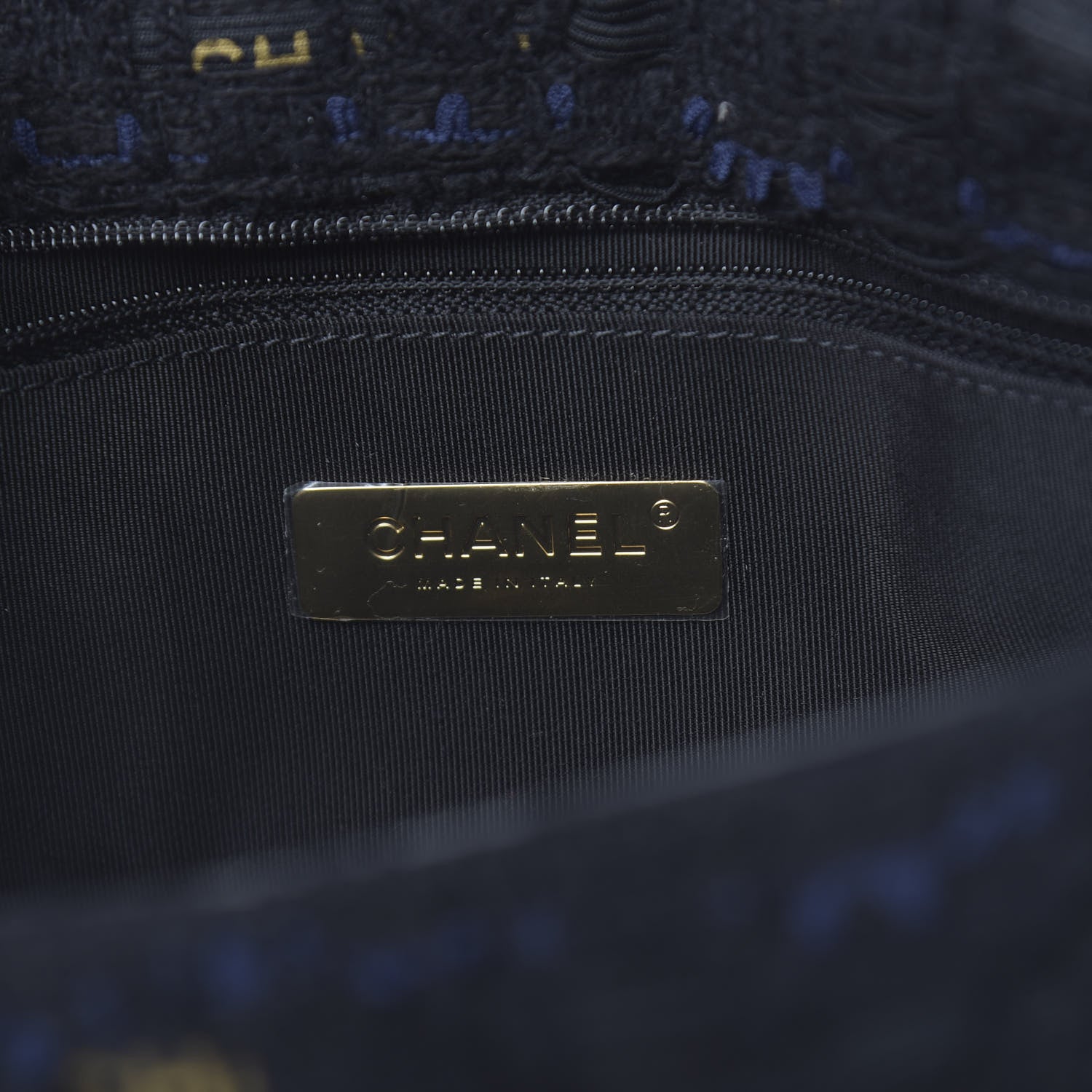 Chanel Tweed Quilted Medium 19 Flap Black Navy Gold 6 of 11