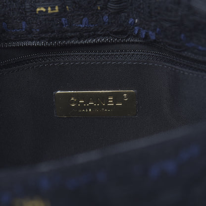 Chanel Tweed Quilted Medium 19 Flap Black Navy Gold 6 of 11