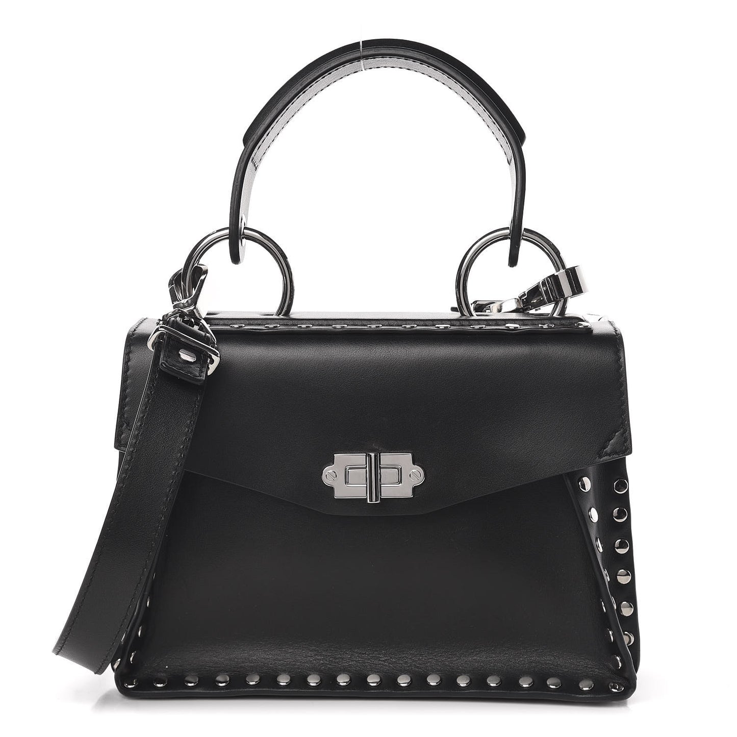 Calfskin Small Studded Hava Top Handle Bag Black