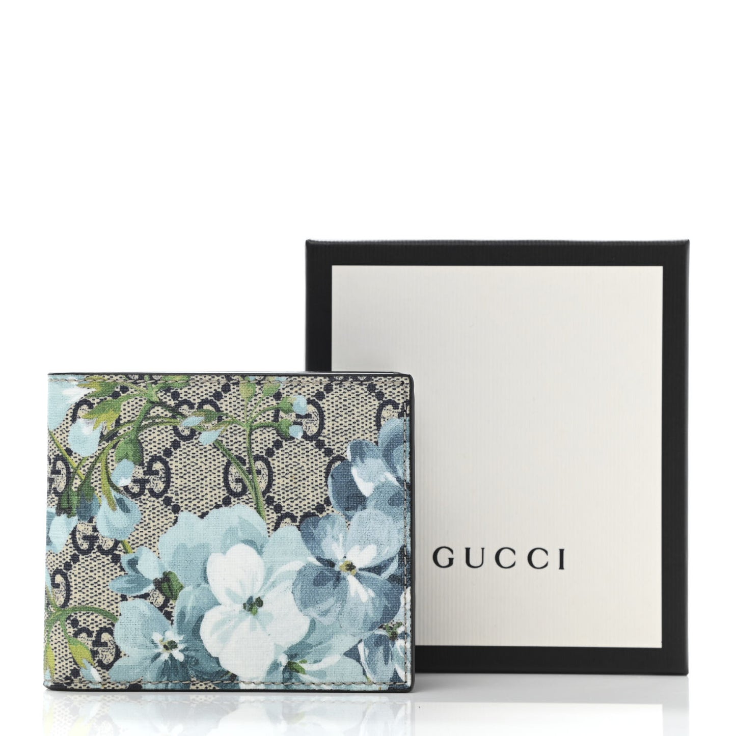GG Supreme Monogram Blooms Bi-Fold Wallet Beige Blue Navy
