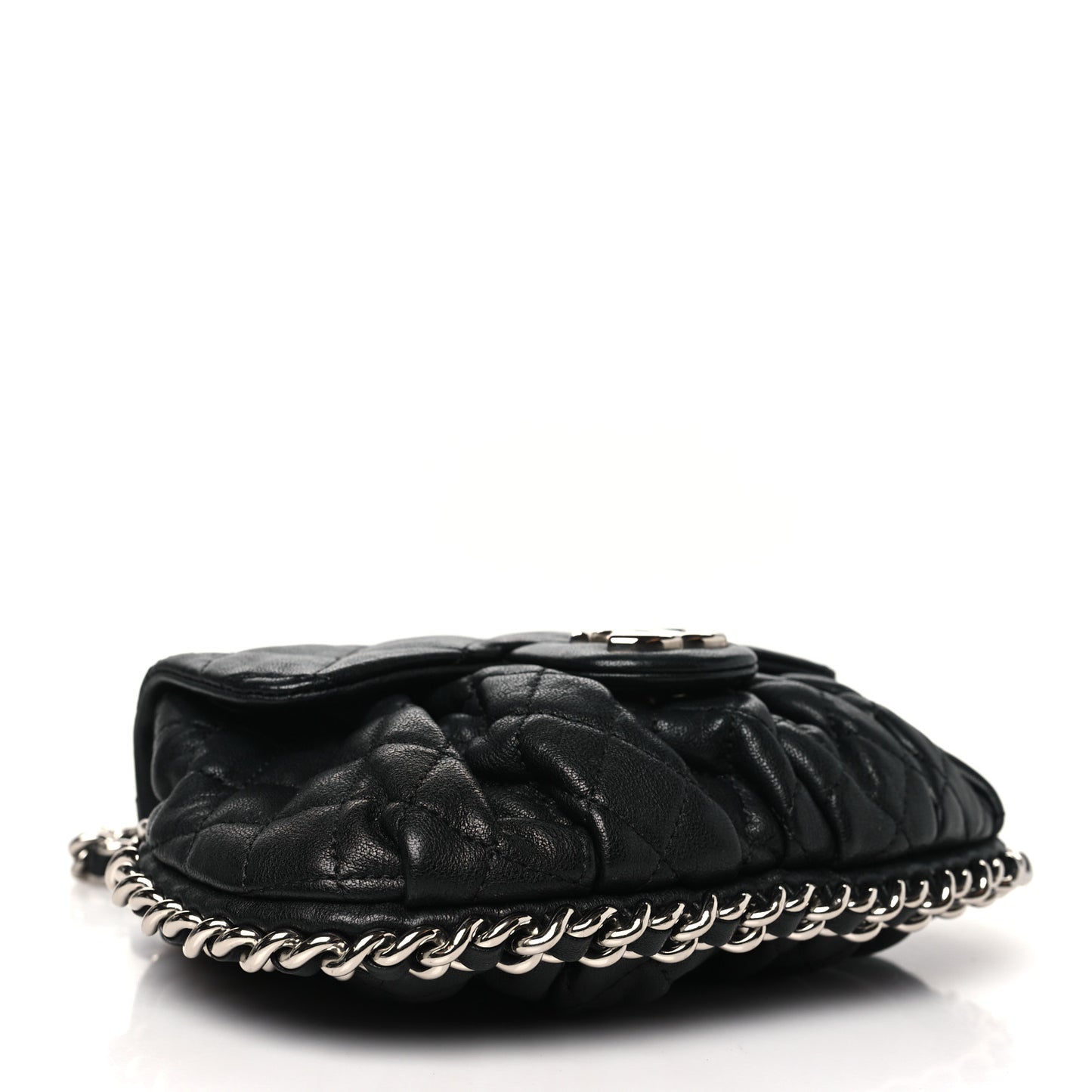 Washed Lambskin Quilted Mini Chain Around Flap Black