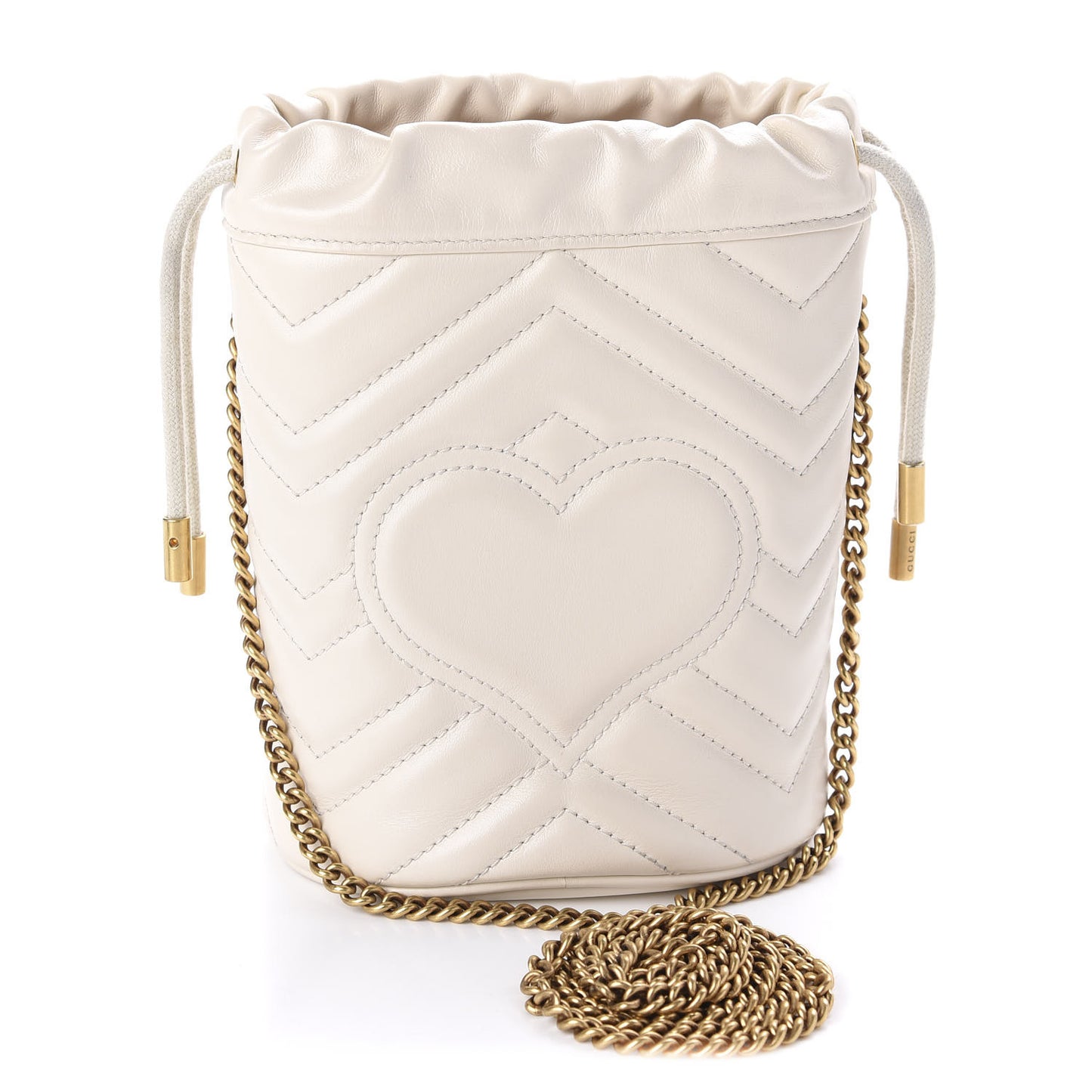 Calfskin Matelasse Mini GG Marmont 2.0 Bucket Bag White