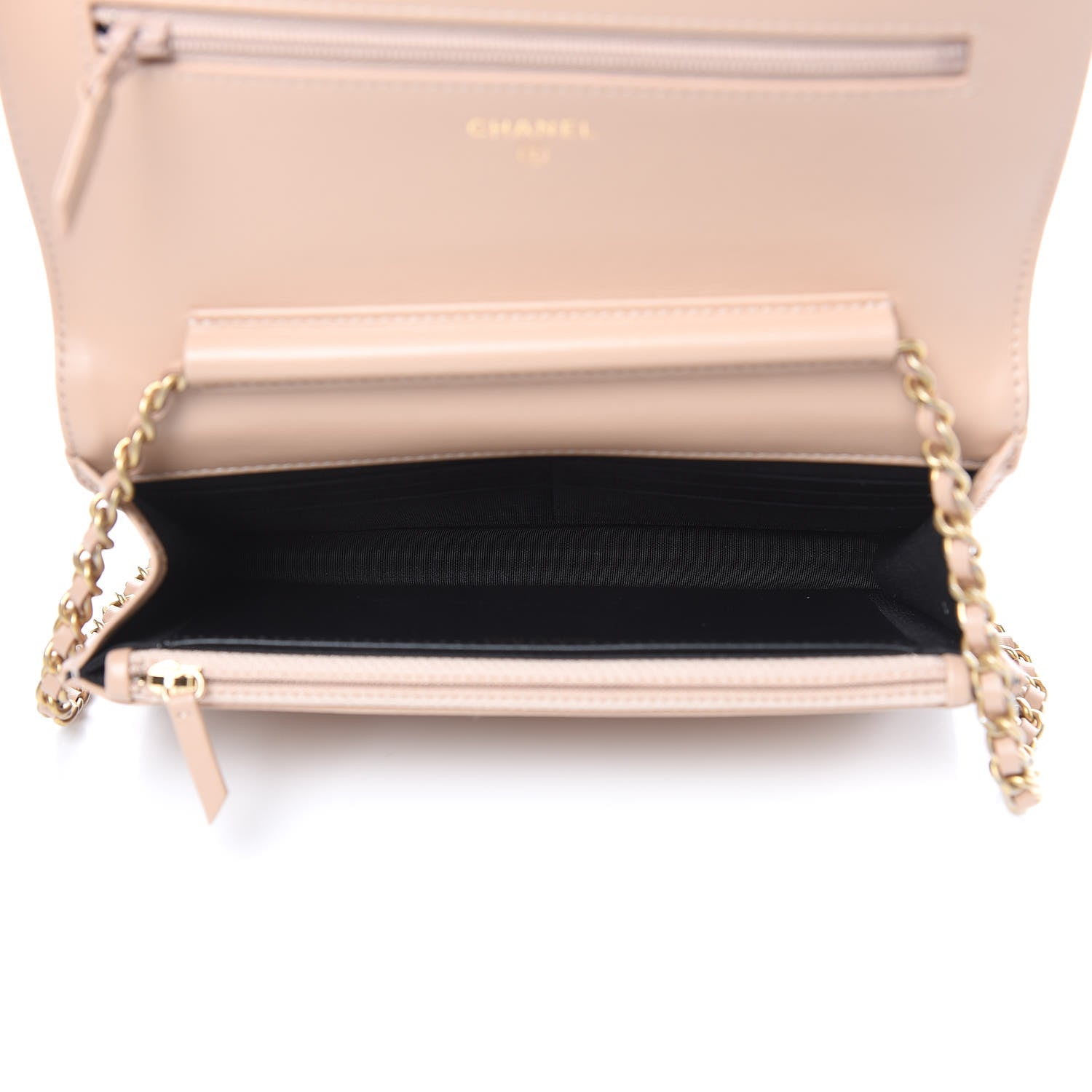 Chanel Caviar Quilted CC Filigree Wallet On Chain WOC Beige Black 5 of 13