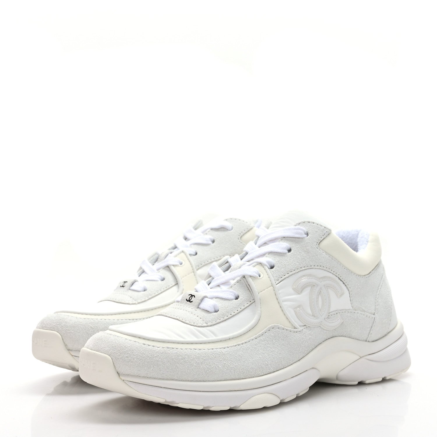 Chanel Suede Calfskin Fabric CC Sneakers 40 White 3 of 7