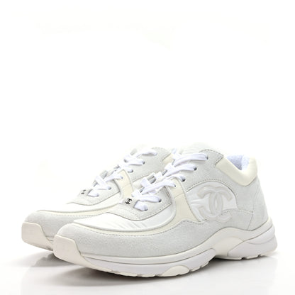 Chanel Suede Calfskin Fabric CC Sneakers 40 White 3 of 7