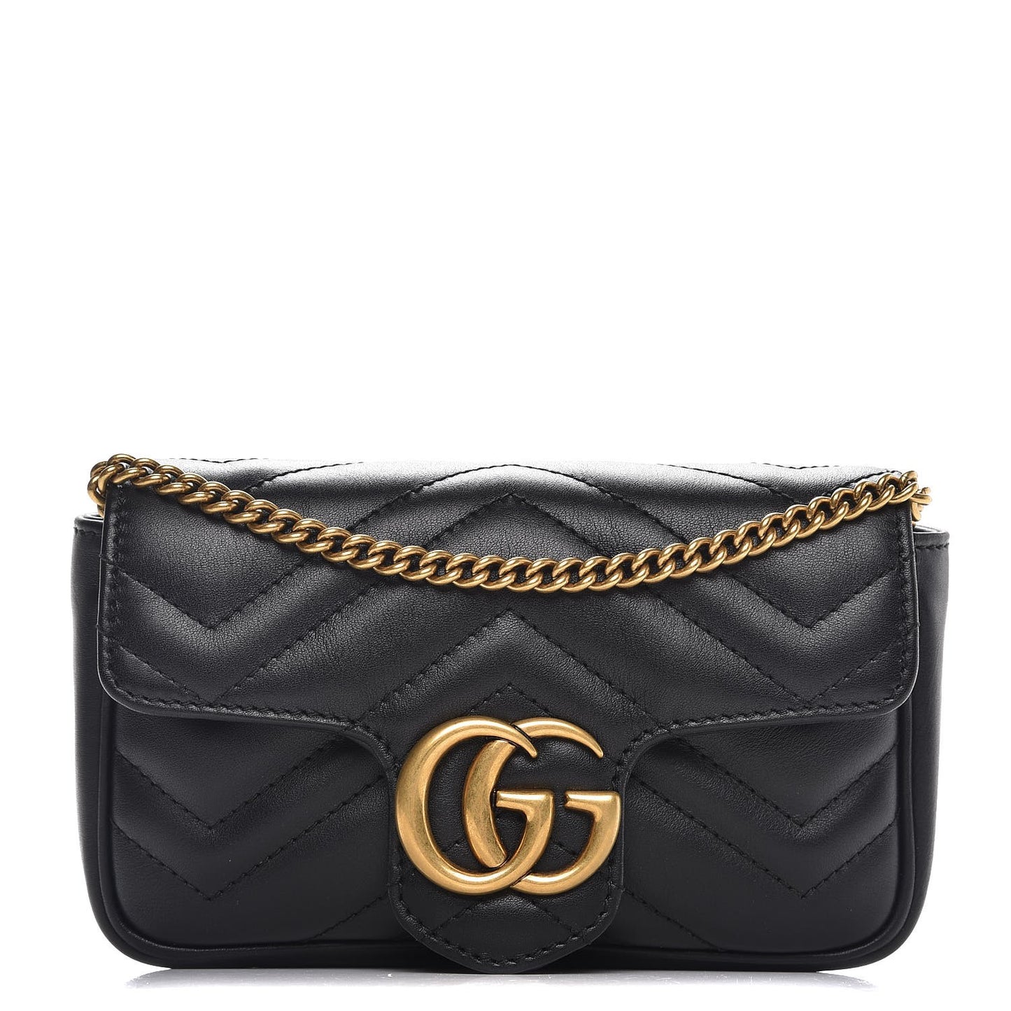 Calfskin Matelasse Super Mini GG Marmont Shoulder Bag Black