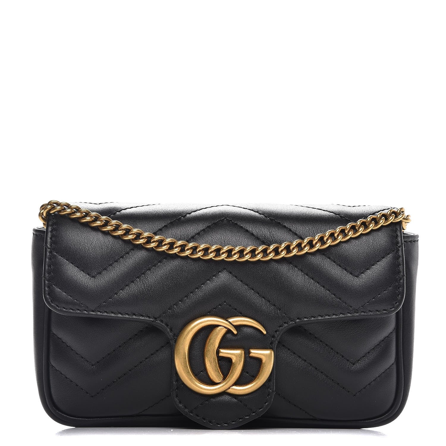 Gucci Calfskin Matelasse Super Mini GG Marmont Shoulder Bag Black 1 of 9