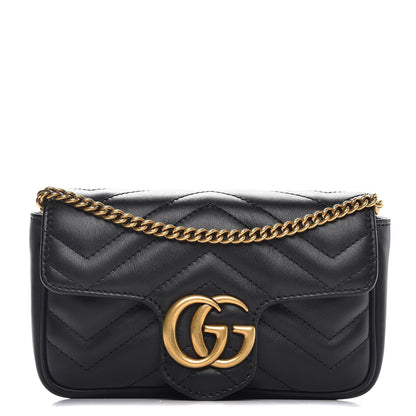 Gucci Calfskin Matelasse Super Mini GG Marmont Shoulder Bag Black 1 of 9