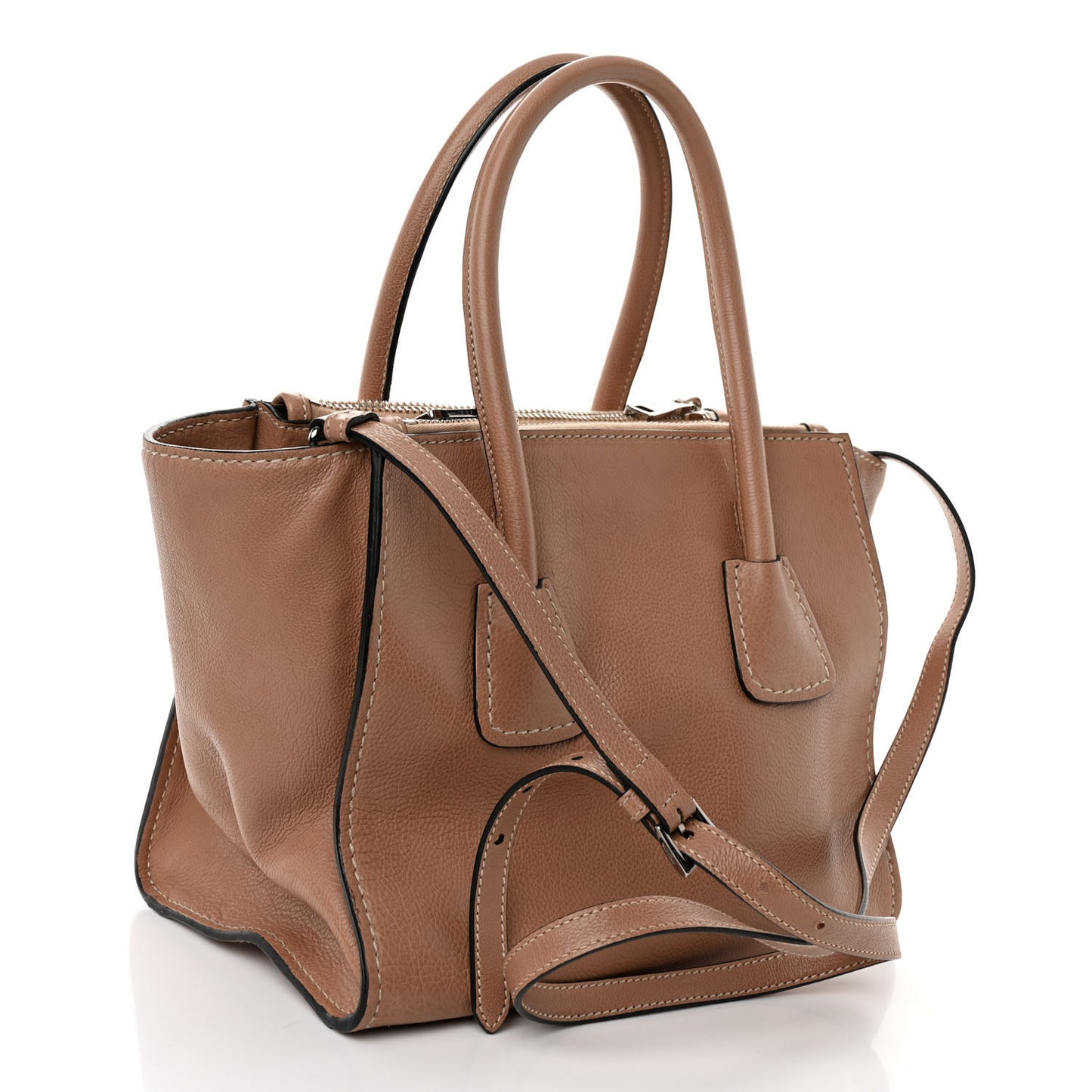 Glace Calfskin Small Twin Pocket Tote Cammeo