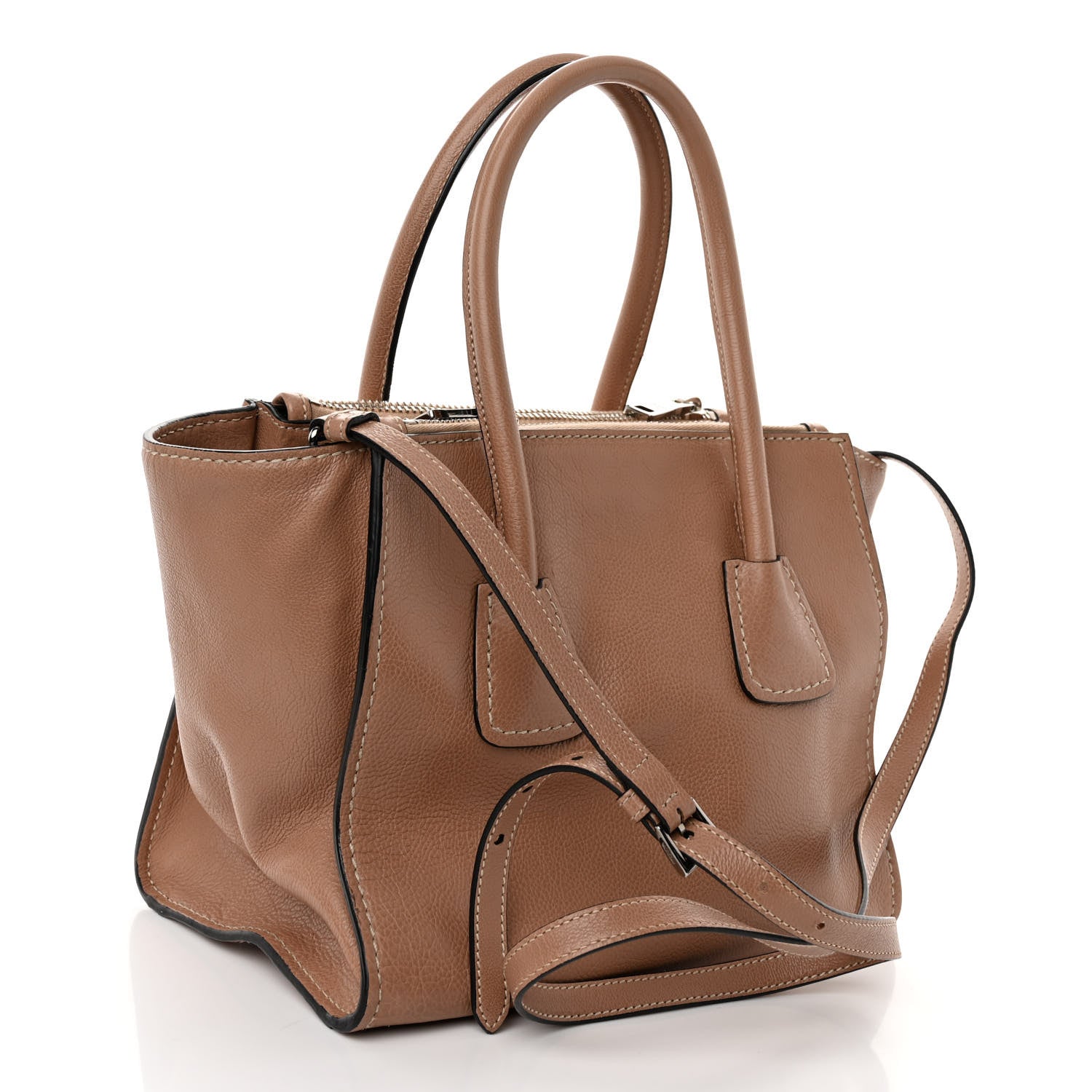 Prada Glace Calfskin Small Twin Pocket Tote Cammeo 3 of 11