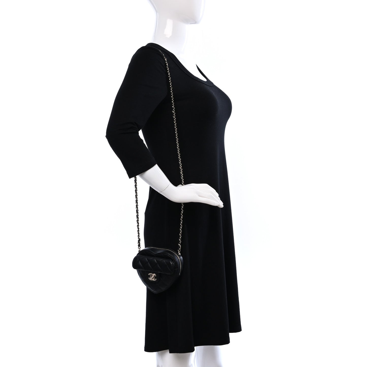Lambskin Quilted CC In Love Heart Clutch With Chain Black