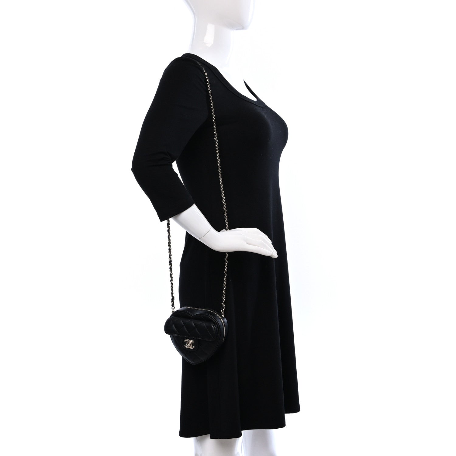 Chanel Lambskin Quilted CC In Love Heart Clutch With Chain Black 2 of 8