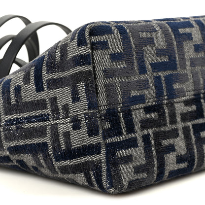 Fendi Chenille Vitello Santa Barbara FF Mini Roll Tote Navy 10 of 11