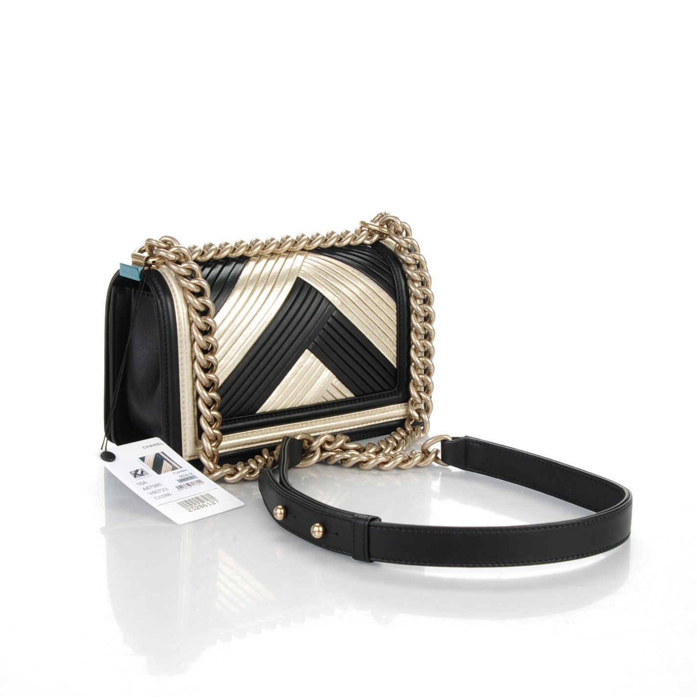 Chanel Metallic Calfskin Pleated Small Boy In Rome Flap Black Gold 3 of 7