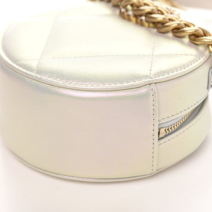 Chanel Iridescent Calfskin Quilted 19 Round Clutch With Chain White 9 of 10