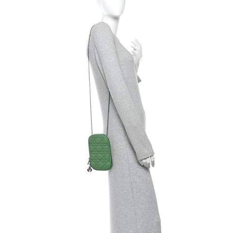 Lambskin Cannage Lady Dior Phone Holder Jade Green