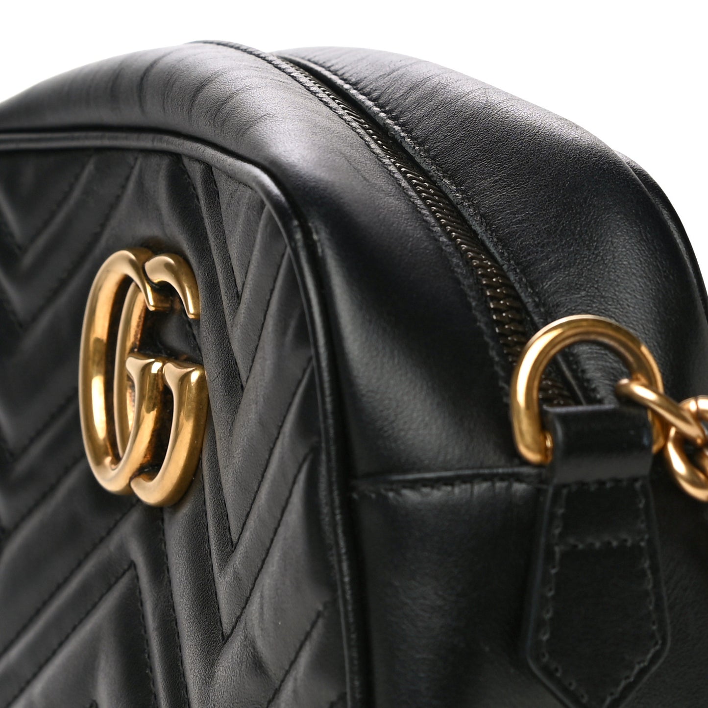 Calfskin Matelasse Small GG Marmont Chain Shoulder Bag Black