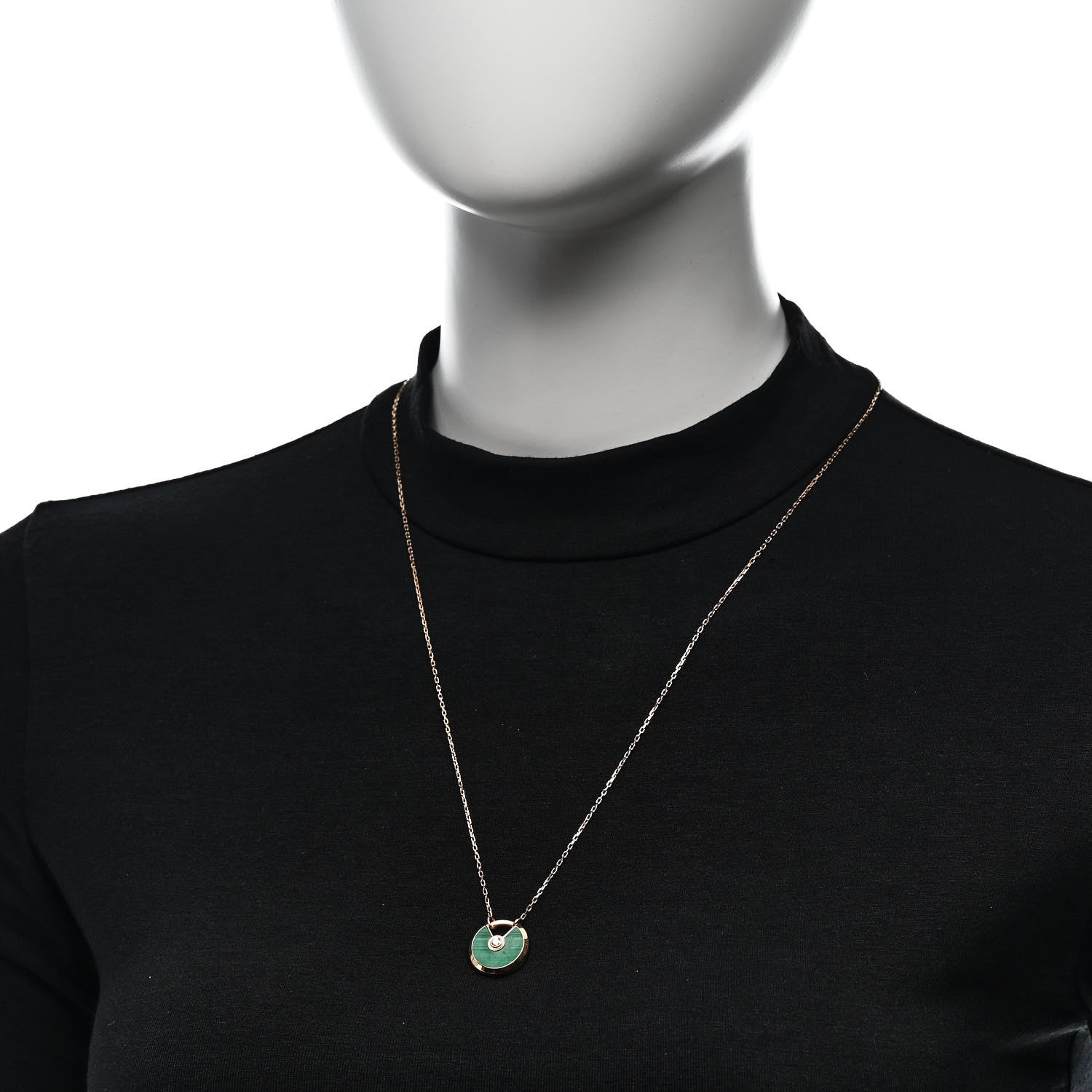 Cartier 18K Pink Gold Diamond Malachite SM Amulette de Cartier Pendant Necklace 2 of 5