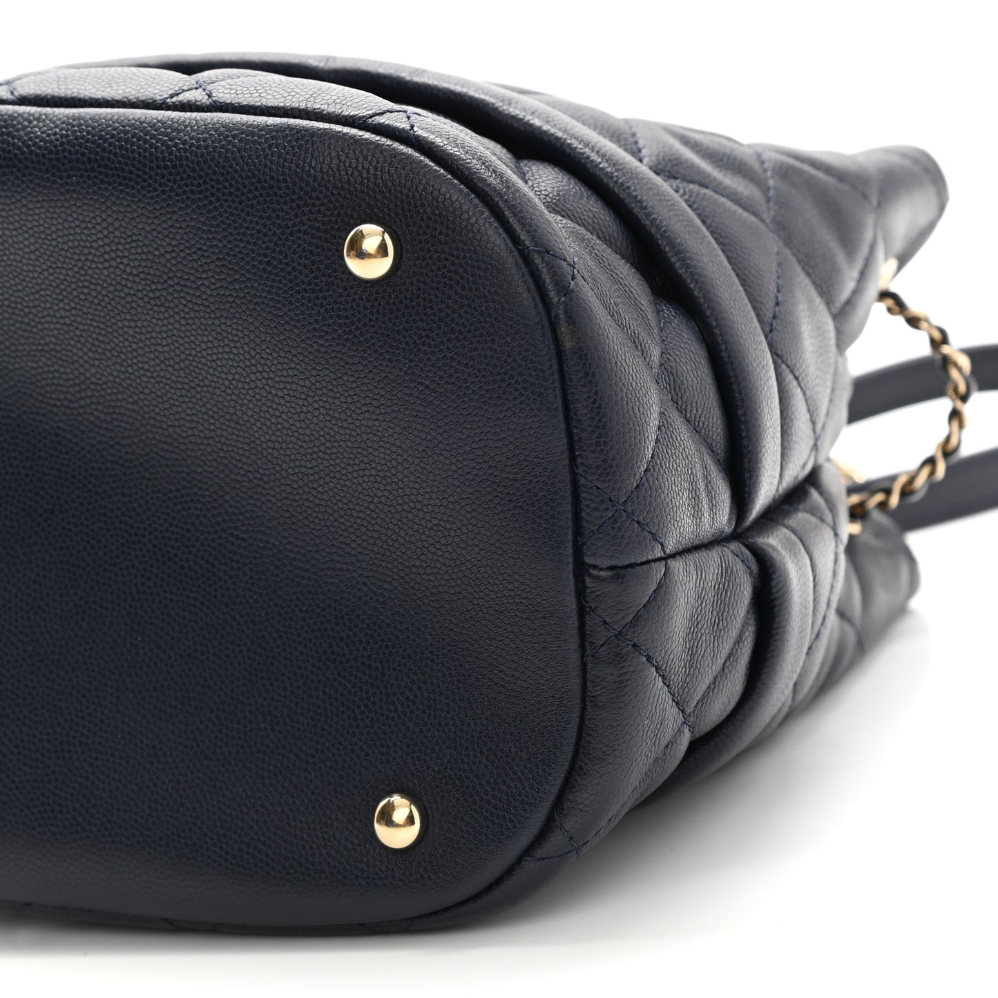 Caviar Quilted Rolled Up Bucket Drawstring Bag Navy