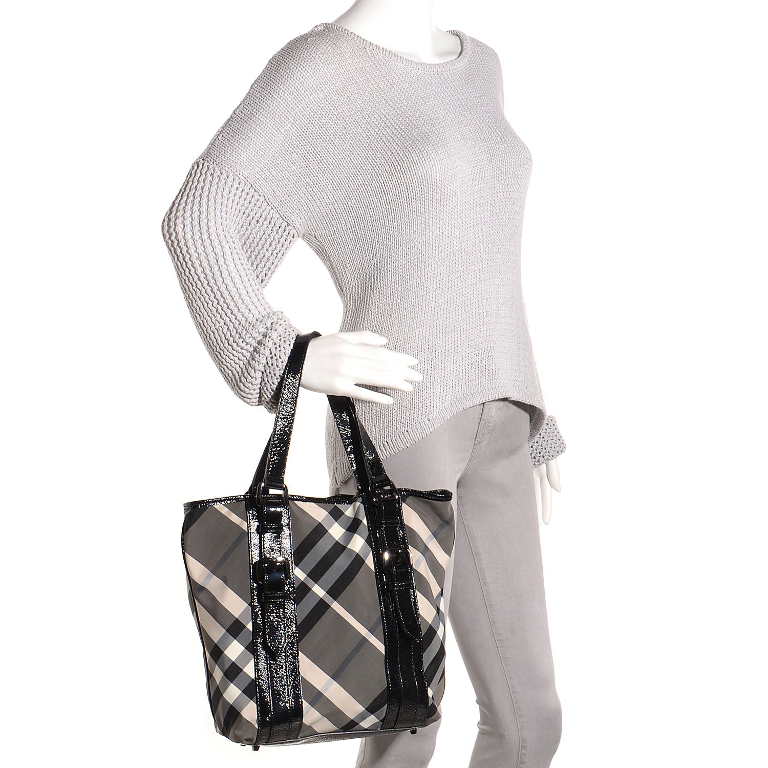 Burberry Nylon Beat Check Small Victoria Tote Black 2 of 8