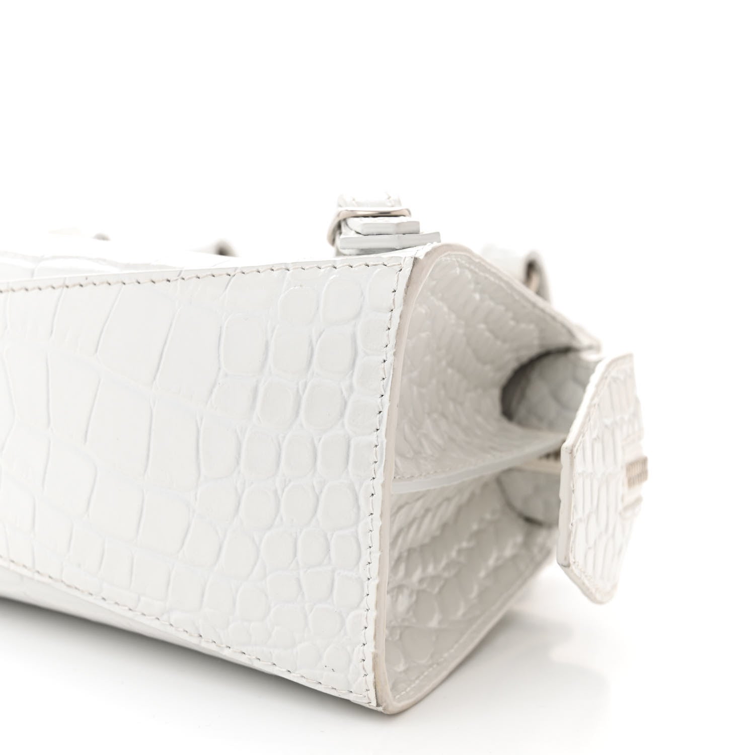 Balenciaga Semi Shiny Calfskin Crocodile Embossed Neo Classic Silver Hardware Mini City White 9 of 11