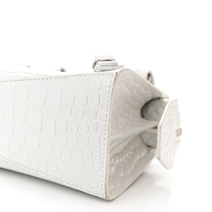 Balenciaga Semi Shiny Calfskin Crocodile Embossed Neo Classic Silver Hardware Mini City White 9 of 11