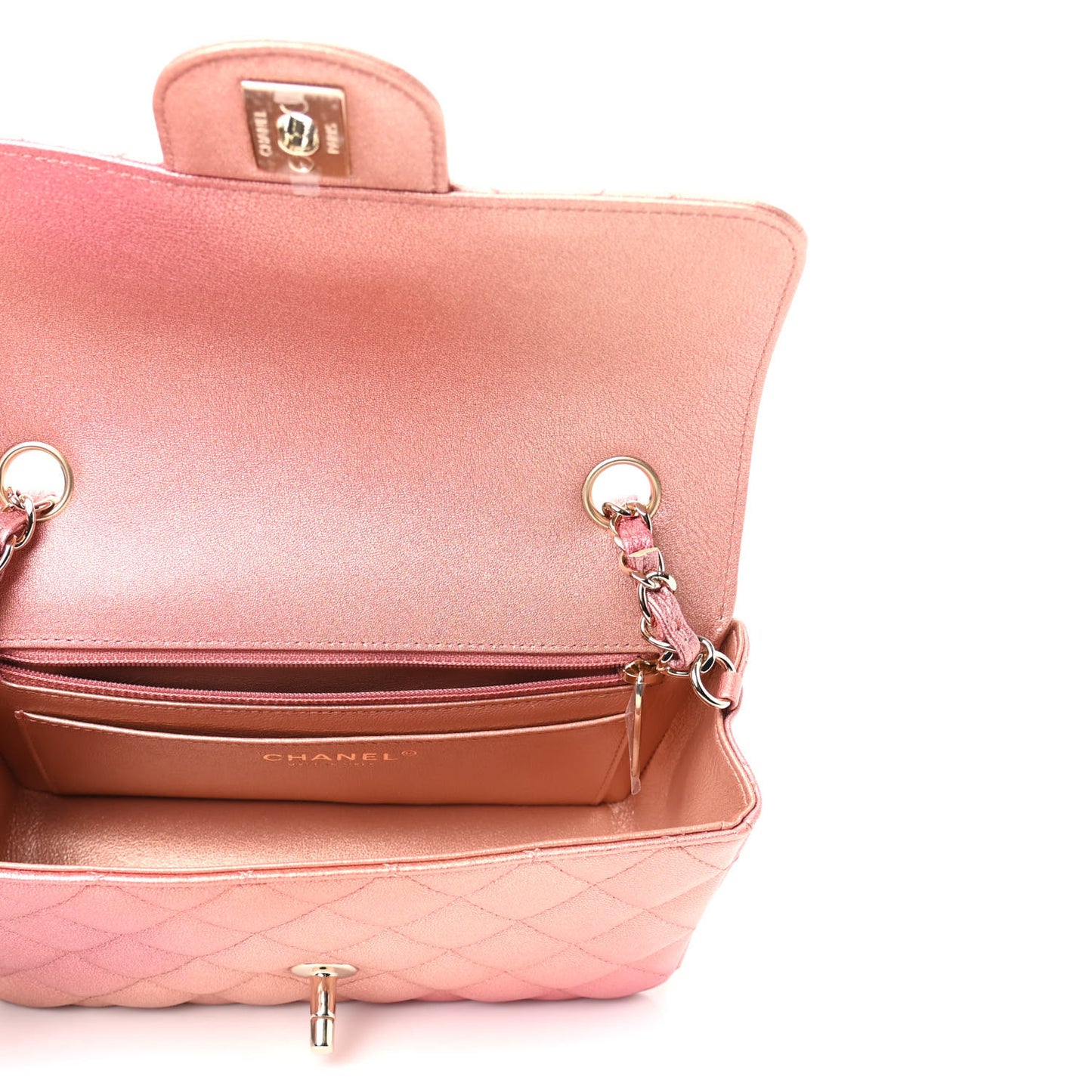 Metallic Lambskin Quilted Ombre Mini Rectangular Flap Pink