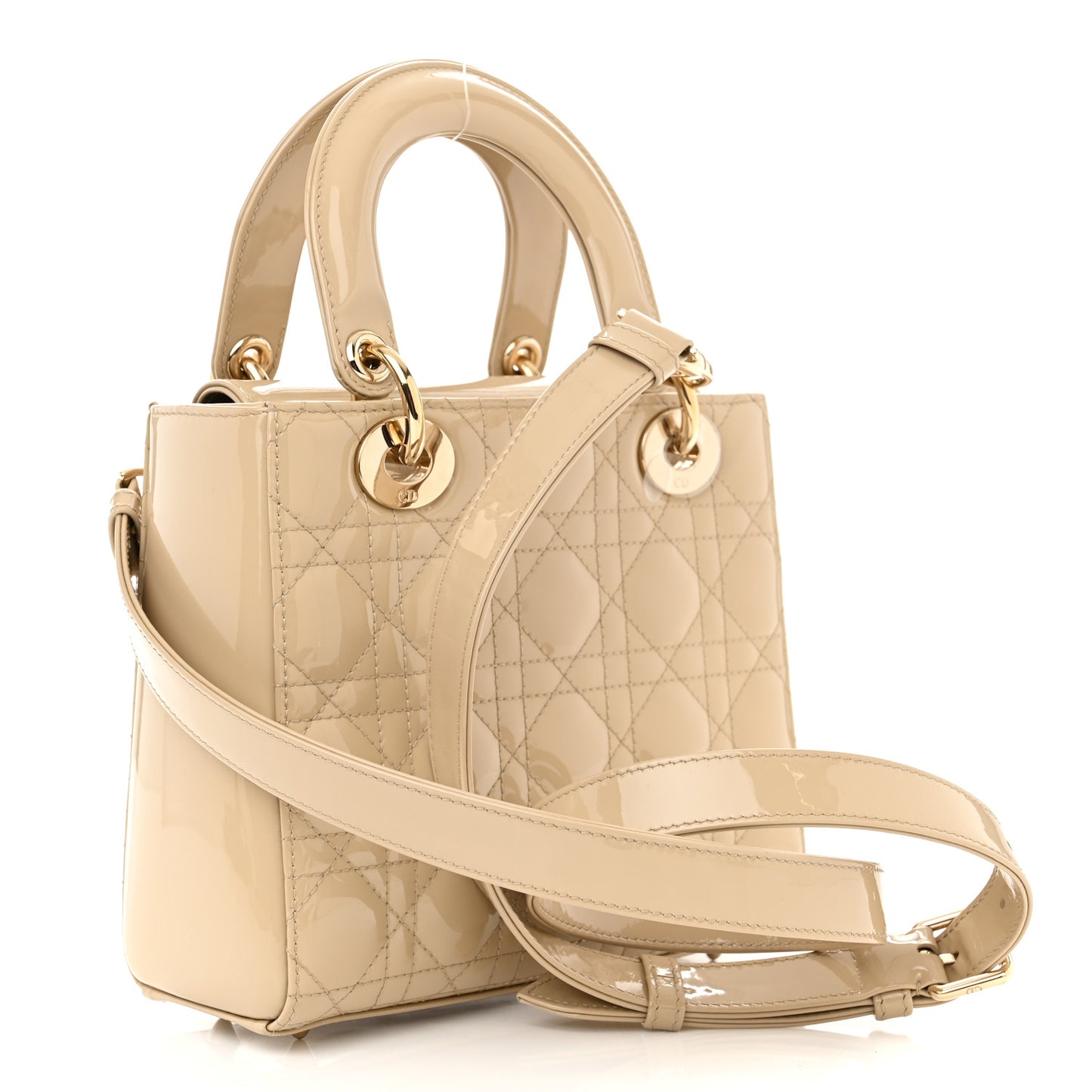 Patent Cannage Small Lady Dior Beige