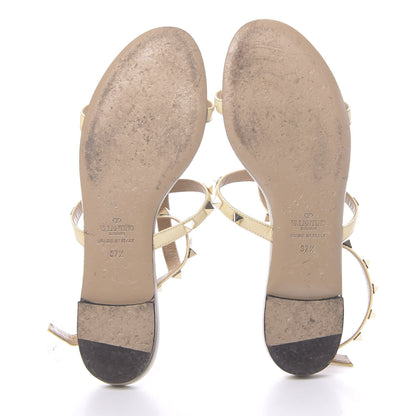 Valentino Garavani Patent Rockstud Ankle Strap Flat Sandals 37.5 Ivory 5 of 11
